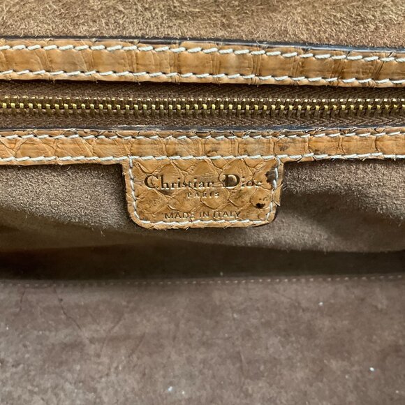 Christian Dior Beige Canvas Small My Dior Satchel with Python Leather - Picture 9 of 10